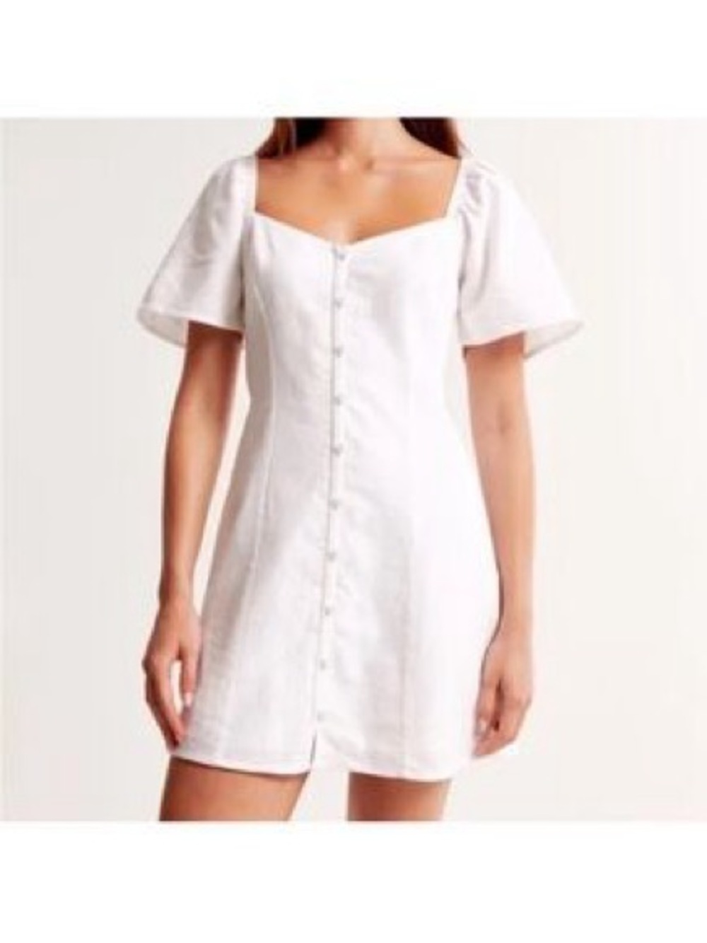 Abercrombie & Fitch White Button-Front Square Neck Mini Dress